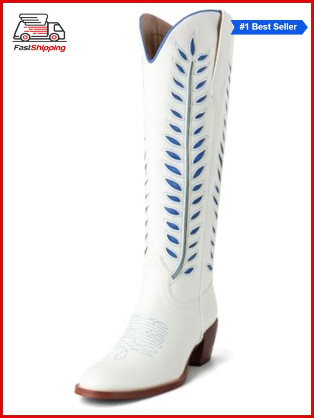 Knee High Cowboy Boots Women 2 Inch Chunky Heel PU Round Toe